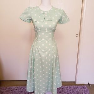 Hell Bunny Polka Dot Mint Green Swing Dress XS